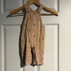 Milon Baby Boys Orange White Striped Teddy Bear Print Overalls Size 6-9M